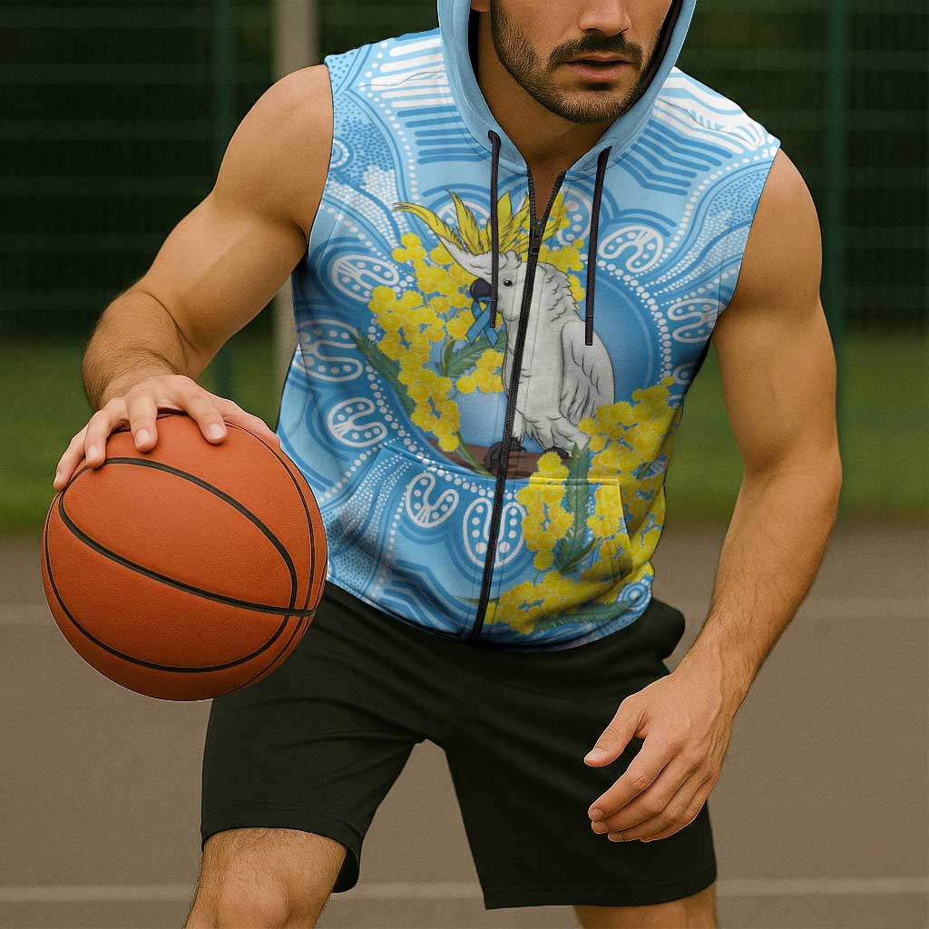 World Diabetes Day Australia Sleeveless Zip Hoodie Yellow-crested Cockatoo Golden Wattle Aboriginal LT14