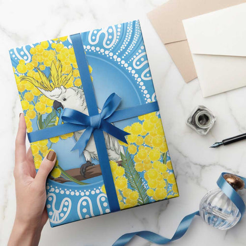 World Diabetes Day Australia Wrapping Paper Yellow-crested Cockatoo Golden Wattle Aboriginal - Aussie Hoodie
