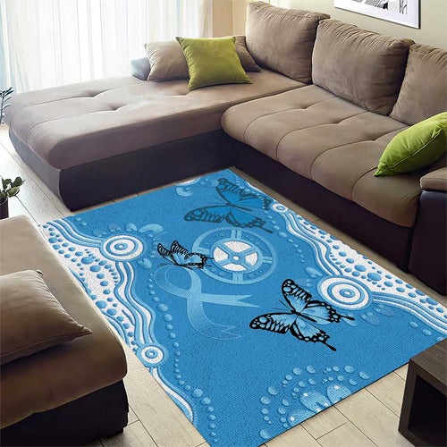 World Diabetes Day Australia Area Rug Blue Ribbon Butterfly Aboriginal Art - Aussie Hoodie