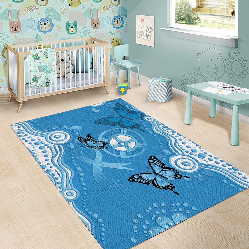 World Diabetes Day Australia Area Rug Blue Ribbon Butterfly Aboriginal Art - Aussie Hoodie