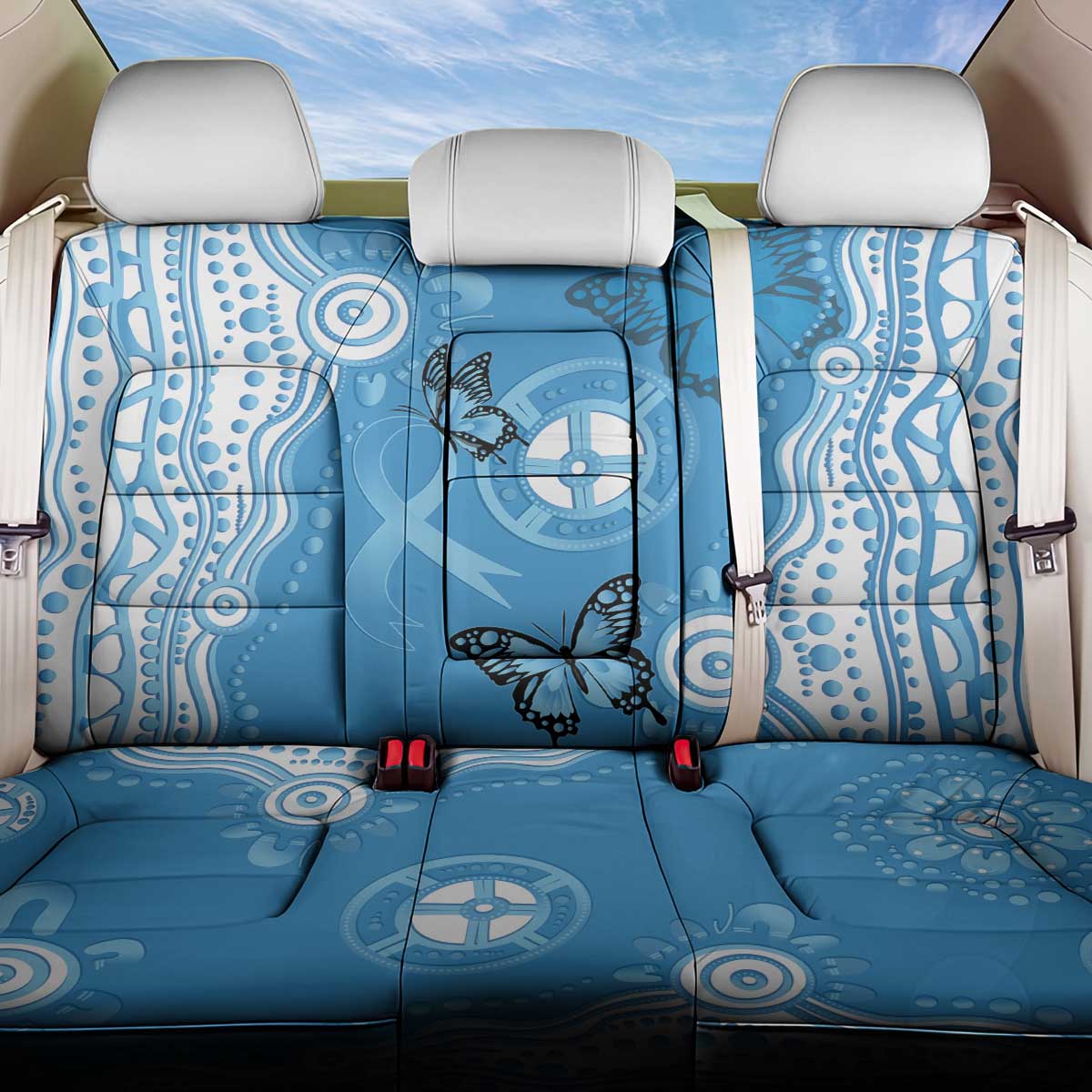 World Diabetes Day Australia Back Car Seat Cover Blue Ribbon Butterfly Aboriginal Art - Aussie Hoodie