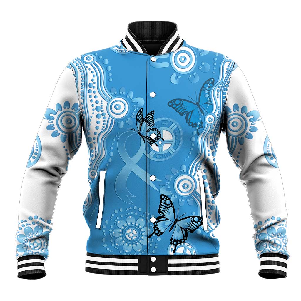 World Diabetes Day Australia Baseball Jacket Blue Ribbon Butterfly Aboriginal Art - Aussie Hoodie