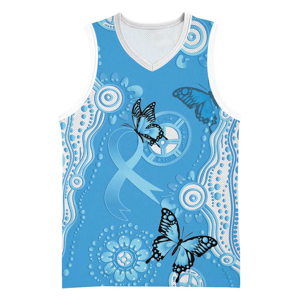 World Diabetes Day Australia Basketball Jersey Blue Ribbon Butterfly Aboriginal Art - Aussie Hoodie