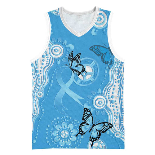 World Diabetes Day Australia Basketball Jersey Blue Ribbon Butterfly Aboriginal Art - Aussie Hoodie