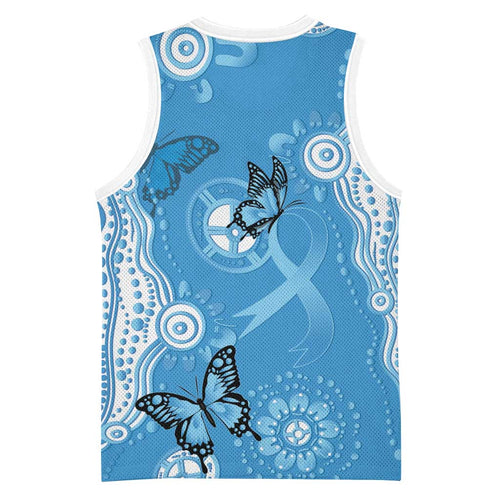 World Diabetes Day Australia Basketball Jersey Blue Ribbon Butterfly Aboriginal Art - Aussie Hoodie