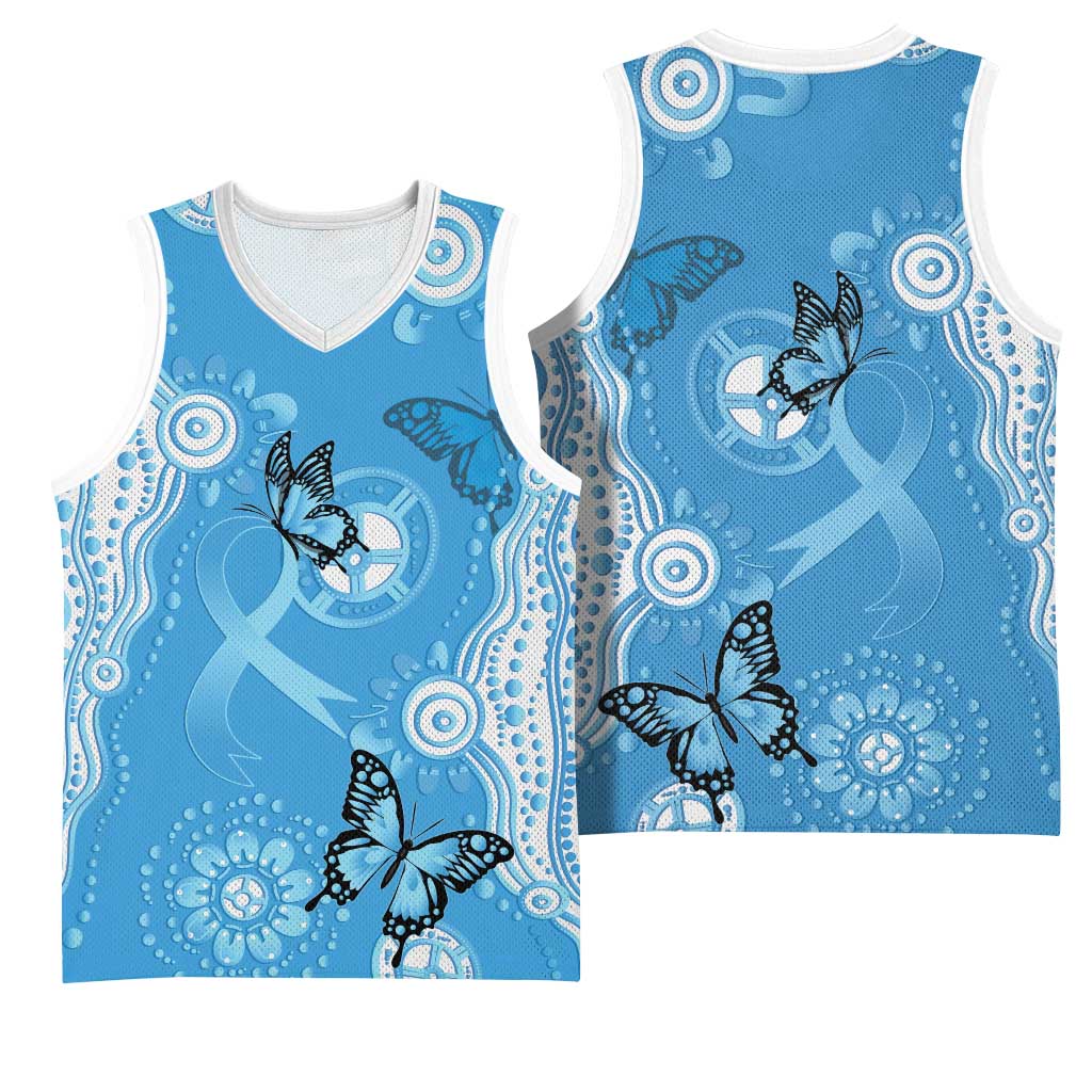World Diabetes Day Australia Basketball Jersey Blue Ribbon Butterfly Aboriginal Art - Aussie Hoodie
