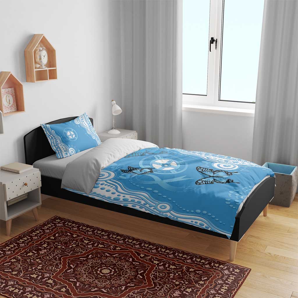 World Diabetes Day Australia Bedding Set Blue Ribbon Butterfly Aboriginal Art - Aussie Hoodie