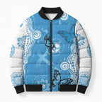 World Diabetes Day Australia Bomber Puffer Jacket Blue Ribbon Butterfly Aboriginal Art - Aussie Hoodie