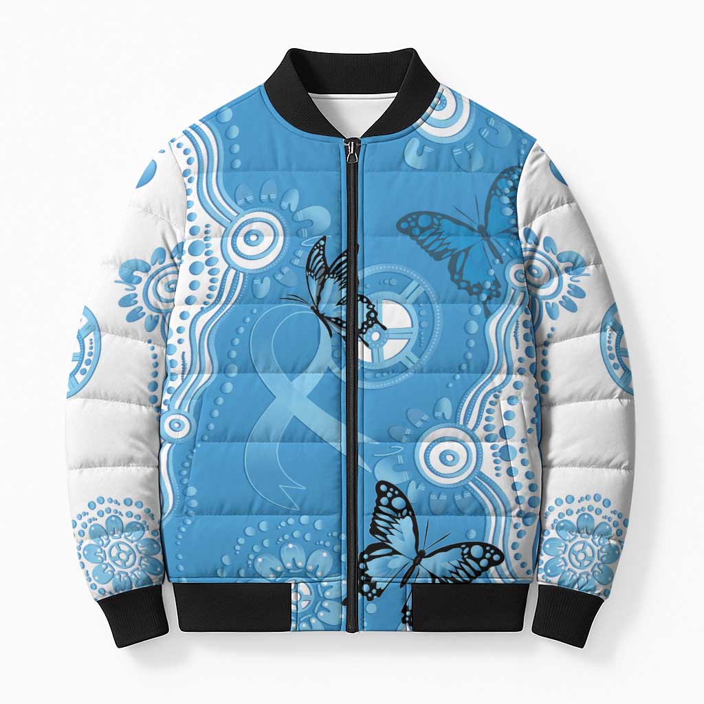 World Diabetes Day Australia Bomber Puffer Jacket Blue Ribbon Butterfly Aboriginal Art - Aussie Hoodie