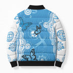 World Diabetes Day Australia Bomber Puffer Jacket Blue Ribbon Butterfly Aboriginal Art - Aussie Hoodie
