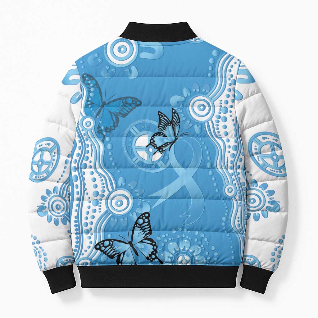 World Diabetes Day Australia Bomber Puffer Jacket Blue Ribbon Butterfly Aboriginal Art - Aussie Hoodie