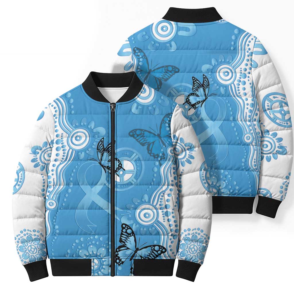 World Diabetes Day Australia Bomber Puffer Jacket Blue Ribbon Butterfly Aboriginal Art - Aussie Hoodie