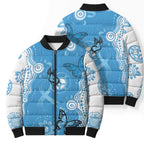 World Diabetes Day Australia Bomber Puffer Jacket Blue Ribbon Butterfly Aboriginal Art - Aussie Hoodie