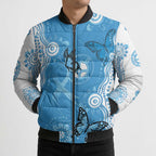 World Diabetes Day Australia Bomber Puffer Jacket Blue Ribbon Butterfly Aboriginal Art - Aussie Hoodie