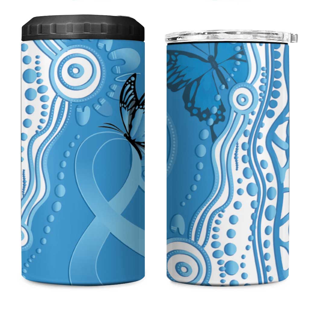 World Diabetes Day Australia 4 in 1 Can Cooler Tumbler Blue Ribbon Butterfly Aboriginal Art - Aussie Hoodie