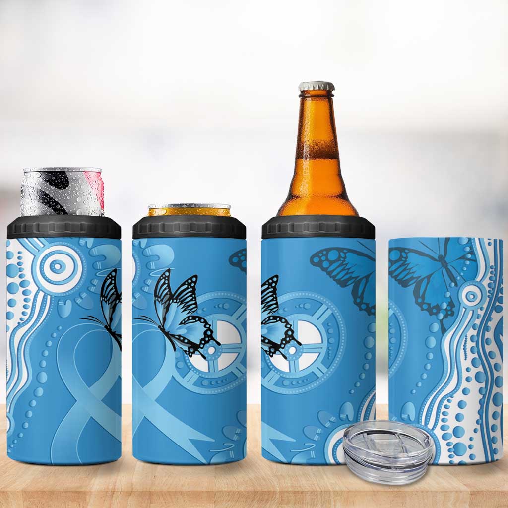 World Diabetes Day Australia 4 in 1 Can Cooler Tumbler Blue Ribbon Butterfly Aboriginal Art - Aussie Hoodie