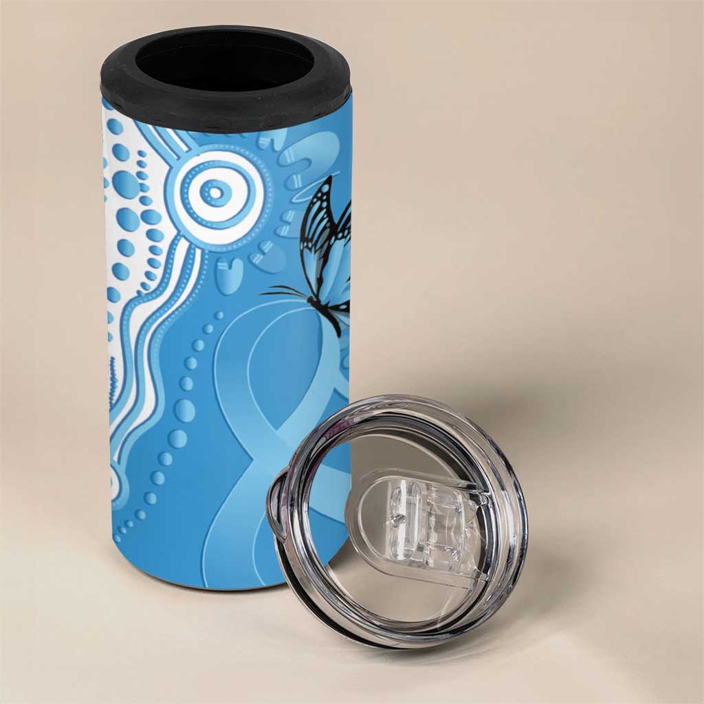 World Diabetes Day Australia 4 in 1 Can Cooler Tumbler Blue Ribbon Butterfly Aboriginal Art - Aussie Hoodie