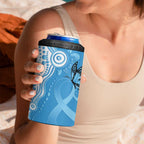 World Diabetes Day Australia 4 in 1 Can Cooler Tumbler Blue Ribbon Butterfly Aboriginal Art - Aussie Hoodie