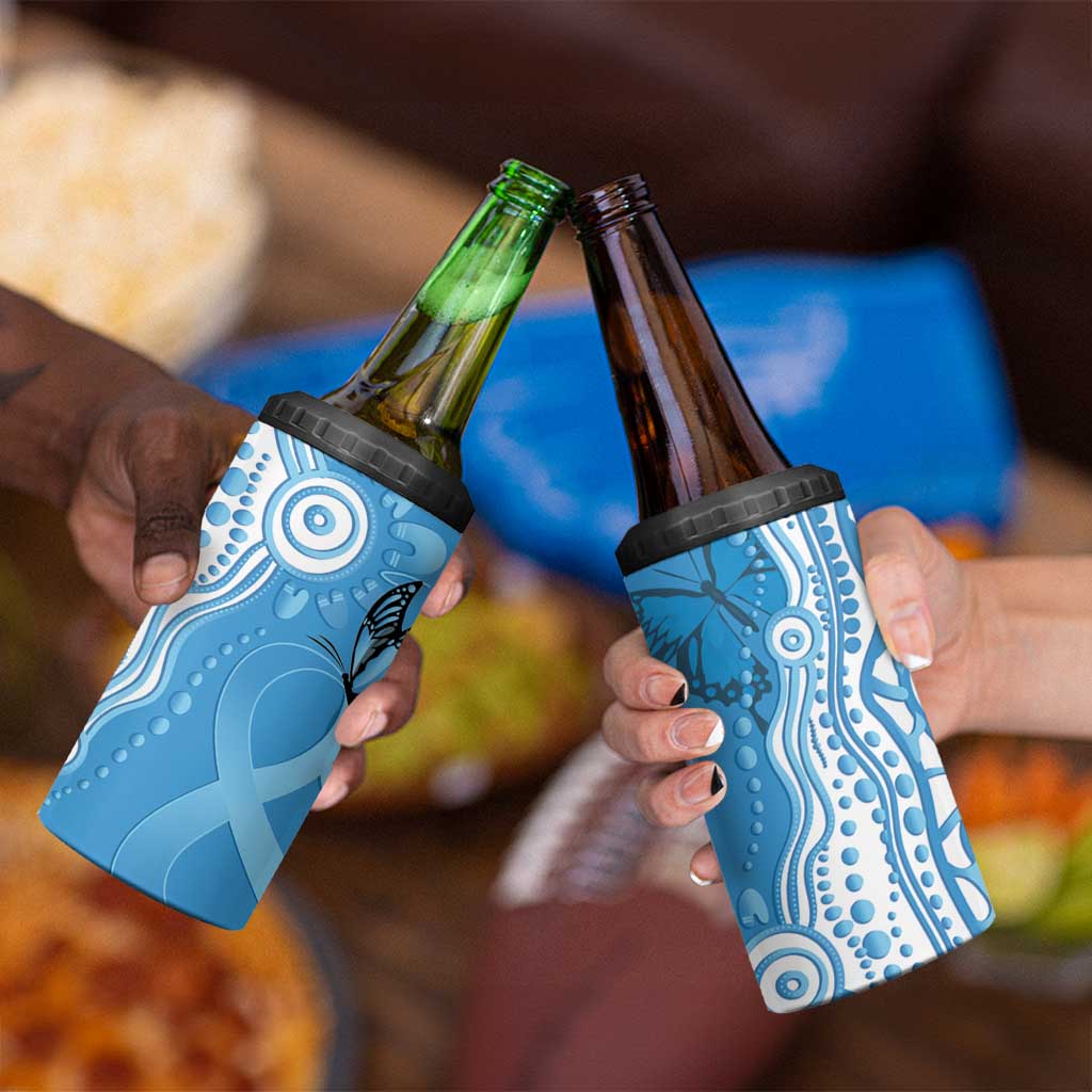 World Diabetes Day Australia 4 in 1 Can Cooler Tumbler Blue Ribbon Butterfly Aboriginal Art - Aussie Hoodie