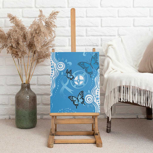 World Diabetes Day Australia Canvas Wall Art Blue Ribbon Butterfly Aboriginal Art - Aussie Hoodie