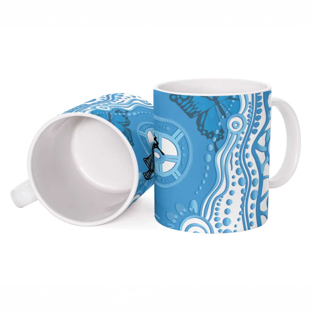 World Diabetes Day Australia Ceramic Mug Blue Ribbon Butterfly Aboriginal Art - Aussie Hoodie