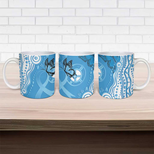 World Diabetes Day Australia Ceramic Mug Blue Ribbon Butterfly Aboriginal Art - Aussie Hoodie
