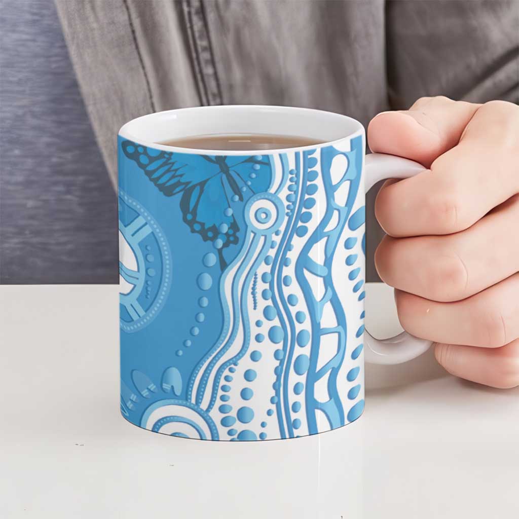 World Diabetes Day Australia Ceramic Mug Blue Ribbon Butterfly Aboriginal Art - Aussie Hoodie