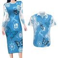World Diabetes Day Australia Couples Matching Long Sleeve Bodycon Dress and Hawaiian Shirt Blue Ribbon Butterfly Aboriginal Art - Aussie Hoodie