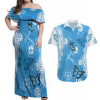 World Diabetes Day Australia Couples Matching Off Shoulder Maxi Dress and Hawaiian Shirt Blue Ribbon Butterfly Aboriginal Art - Aussie Hoodie