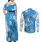 World Diabetes Day Australia Couples Matching Off Shoulder Maxi Dress and Long Sleeve Button Shirt Blue Ribbon Butterfly Aboriginal Art - Aussie Hoodie