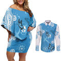 World Diabetes Day Australia Couples Matching Off Shoulder Short Dress and Long Sleeve Button Shirt Blue Ribbon Butterfly Aboriginal Art - Aussie Hoodie