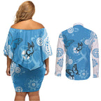 World Diabetes Day Australia Couples Matching Off Shoulder Short Dress and Long Sleeve Button Shirt Blue Ribbon Butterfly Aboriginal Art - Aussie Hoodie
