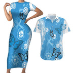 World Diabetes Day Australia Couples Matching Short Sleeve Bodycon Dress and Hawaiian Shirt Blue Ribbon Butterfly Aboriginal Art - Aussie Hoodie