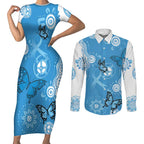 World Diabetes Day Australia Couples Matching Short Sleeve Bodycon Dress and Long Sleeve Button Shirt Blue Ribbon Butterfly Aboriginal Art - Aussie Hoodie