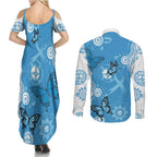 World Diabetes Day Australia Couples Matching Summer Maxi Dress and Long Sleeve Button Shirt Blue Ribbon Butterfly Aboriginal Art - Aussie Hoodie