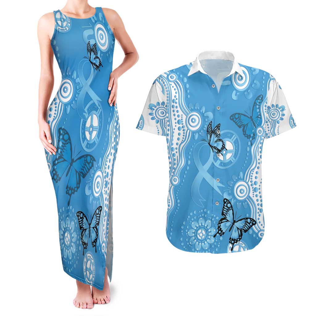 World Diabetes Day Australia Couples Matching Tank Maxi Dress and Hawaiian Shirt Blue Ribbon Butterfly Aboriginal Art - Aussie Hoodie