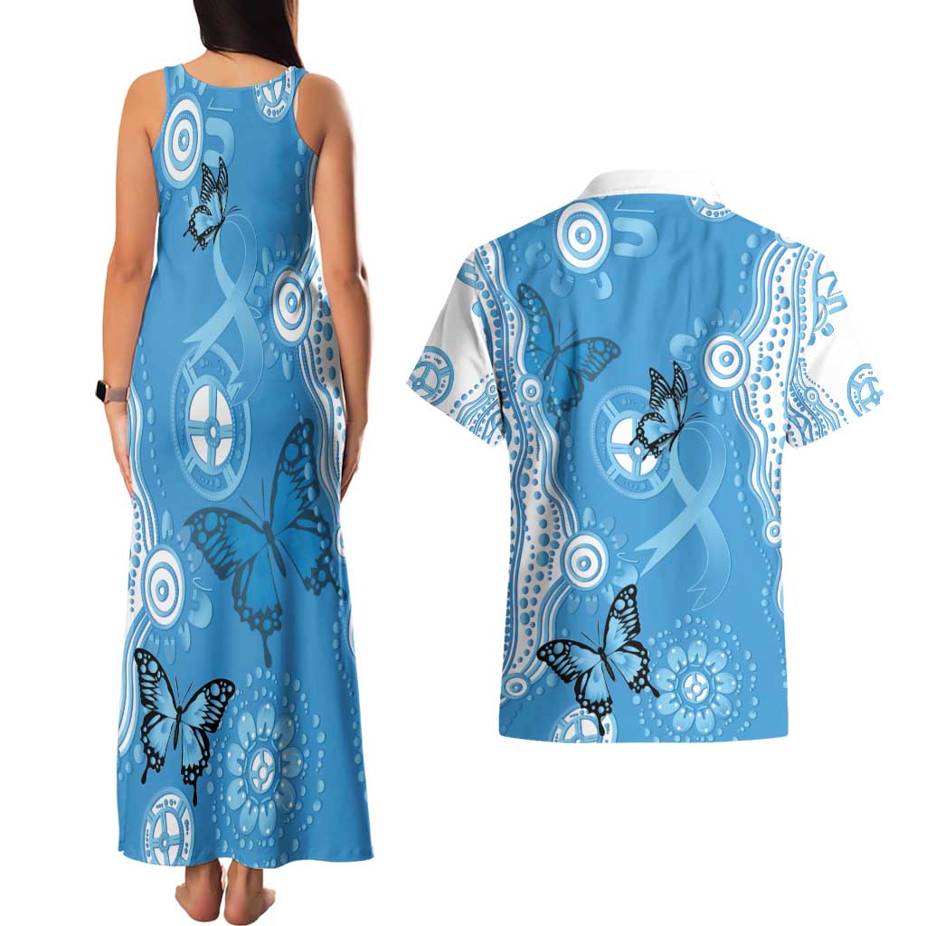 World Diabetes Day Australia Couples Matching Tank Maxi Dress and Hawaiian Shirt Blue Ribbon Butterfly Aboriginal Art - Aussie Hoodie