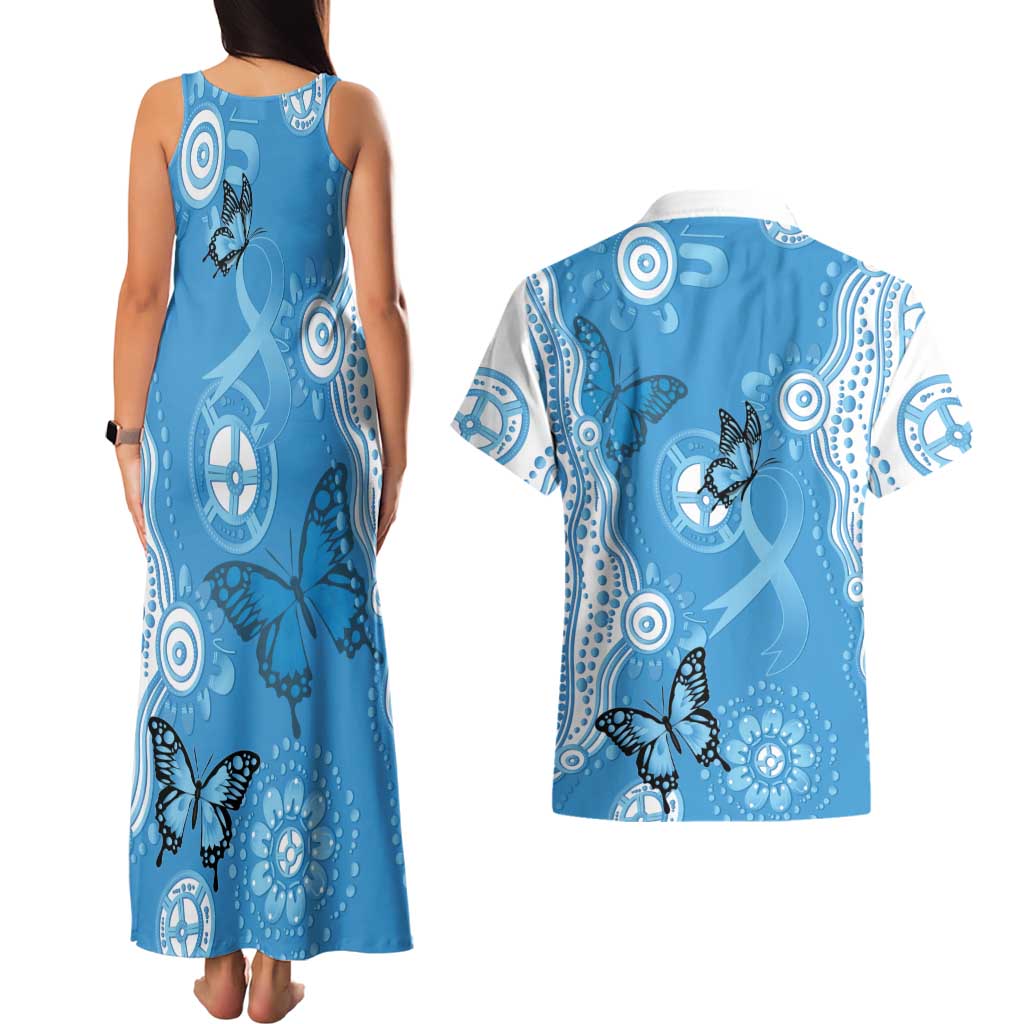 World Diabetes Day Australia Couples Matching Tank Maxi Dress and Hawaiian Shirt Blue Ribbon Butterfly Aboriginal Art - Aussie Hoodie