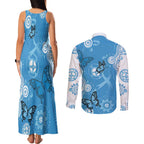 World Diabetes Day Australia Couples Matching Tank Maxi Dress and Long Sleeve Button Shirt Blue Ribbon Butterfly Aboriginal Art - Aussie Hoodie