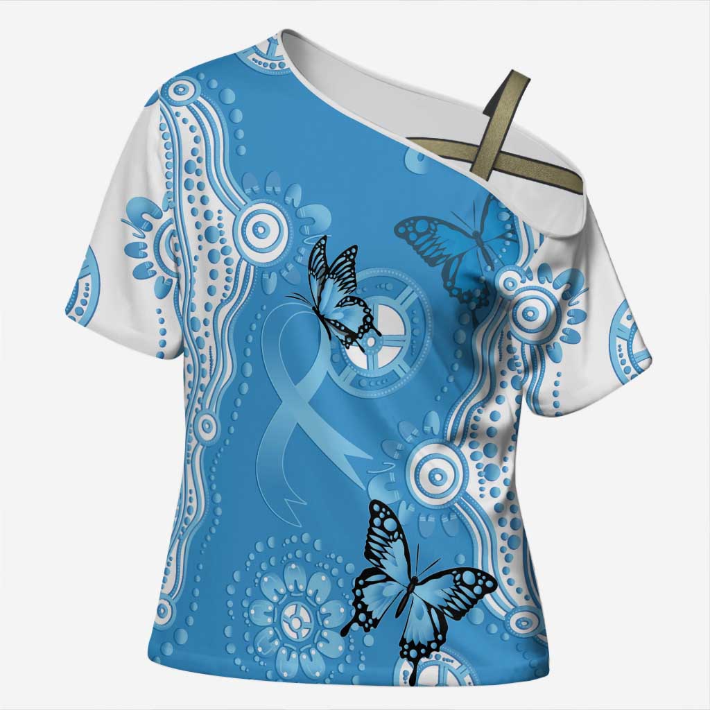 World Diabetes Day Australia Cross Shoulder Shirt Blue Ribbon Butterfly Aboriginal Art - Aussie Hoodie