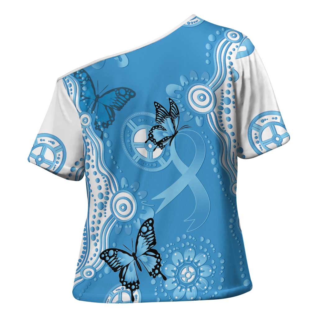 World Diabetes Day Australia Cross Shoulder Shirt Blue Ribbon Butterfly Aboriginal Art - Aussie Hoodie