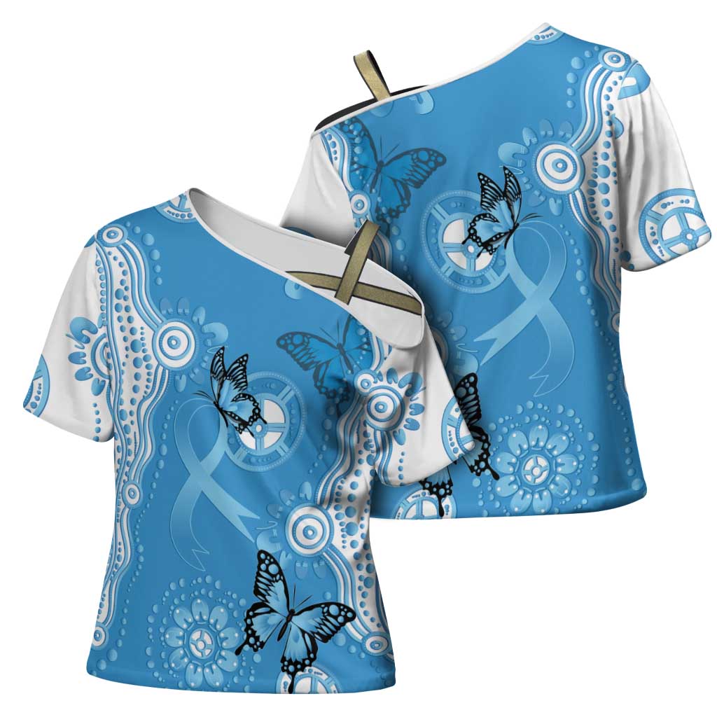 World Diabetes Day Australia Cross Shoulder Shirt Blue Ribbon Butterfly Aboriginal Art - Aussie Hoodie