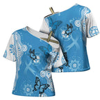 World Diabetes Day Australia Cross Shoulder Shirt Blue Ribbon Butterfly Aboriginal Art - Aussie Hoodie