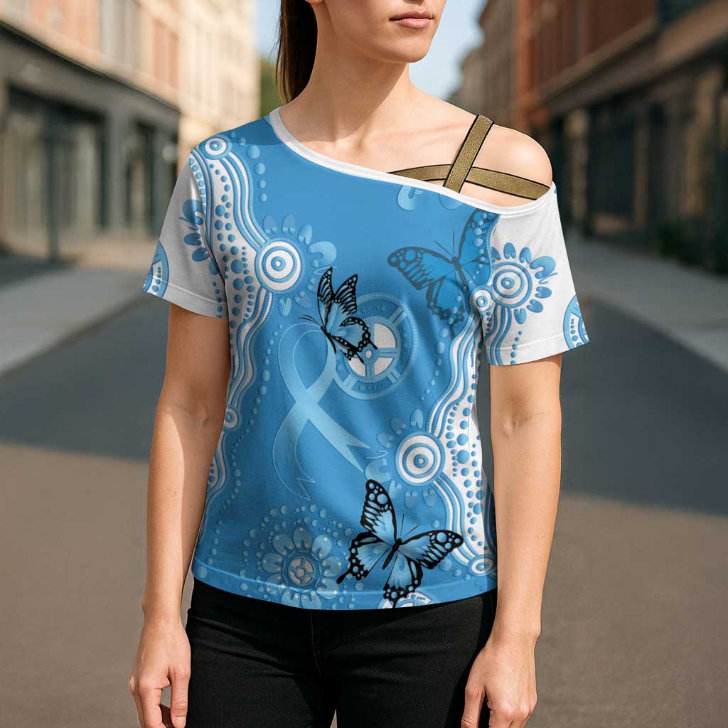 World Diabetes Day Australia Cross Shoulder Shirt Blue Ribbon Butterfly Aboriginal Art - Aussie Hoodie