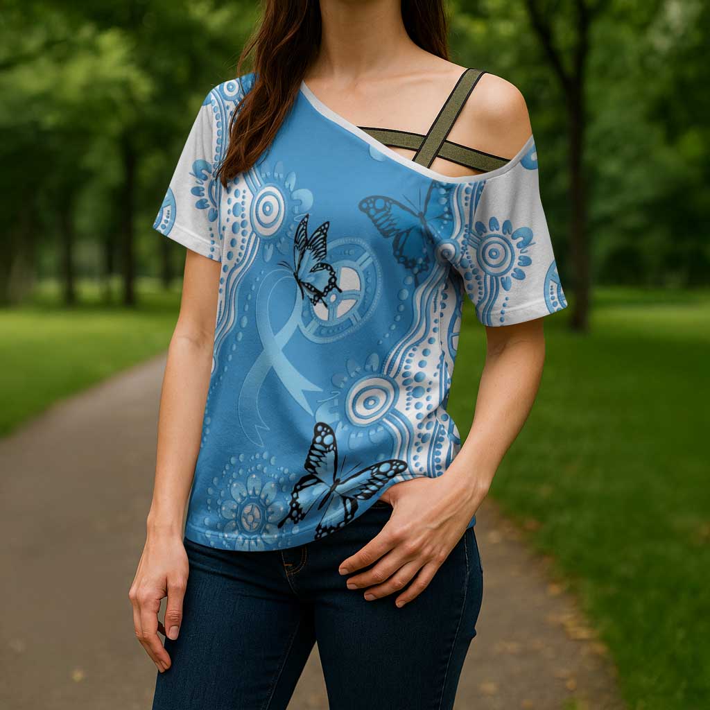 World Diabetes Day Australia Cross Shoulder Shirt Blue Ribbon Butterfly Aboriginal Art - Aussie Hoodie
