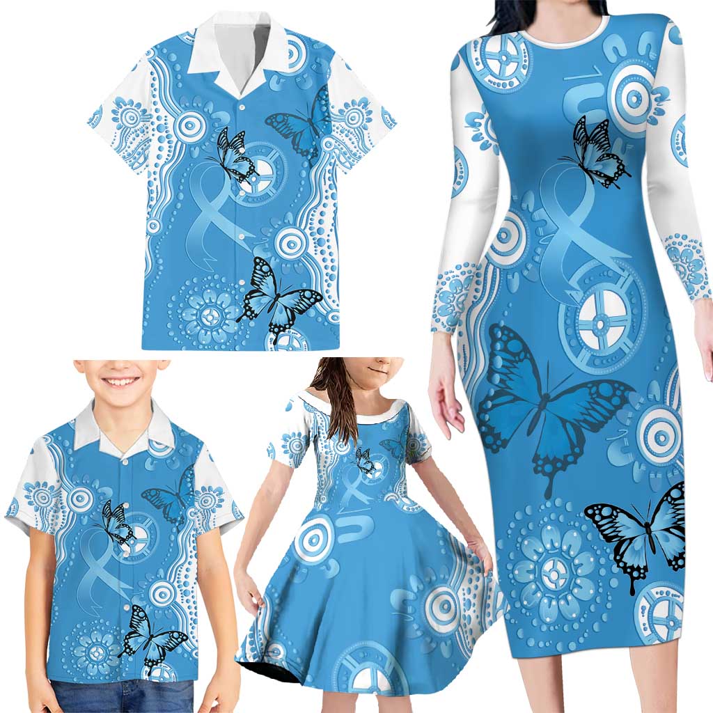 World Diabetes Day Australia Family Matching Long Sleeve Bodycon Dress and Hawaiian Shirt Blue Ribbon Butterfly Aboriginal Art - Aussie Hoodie