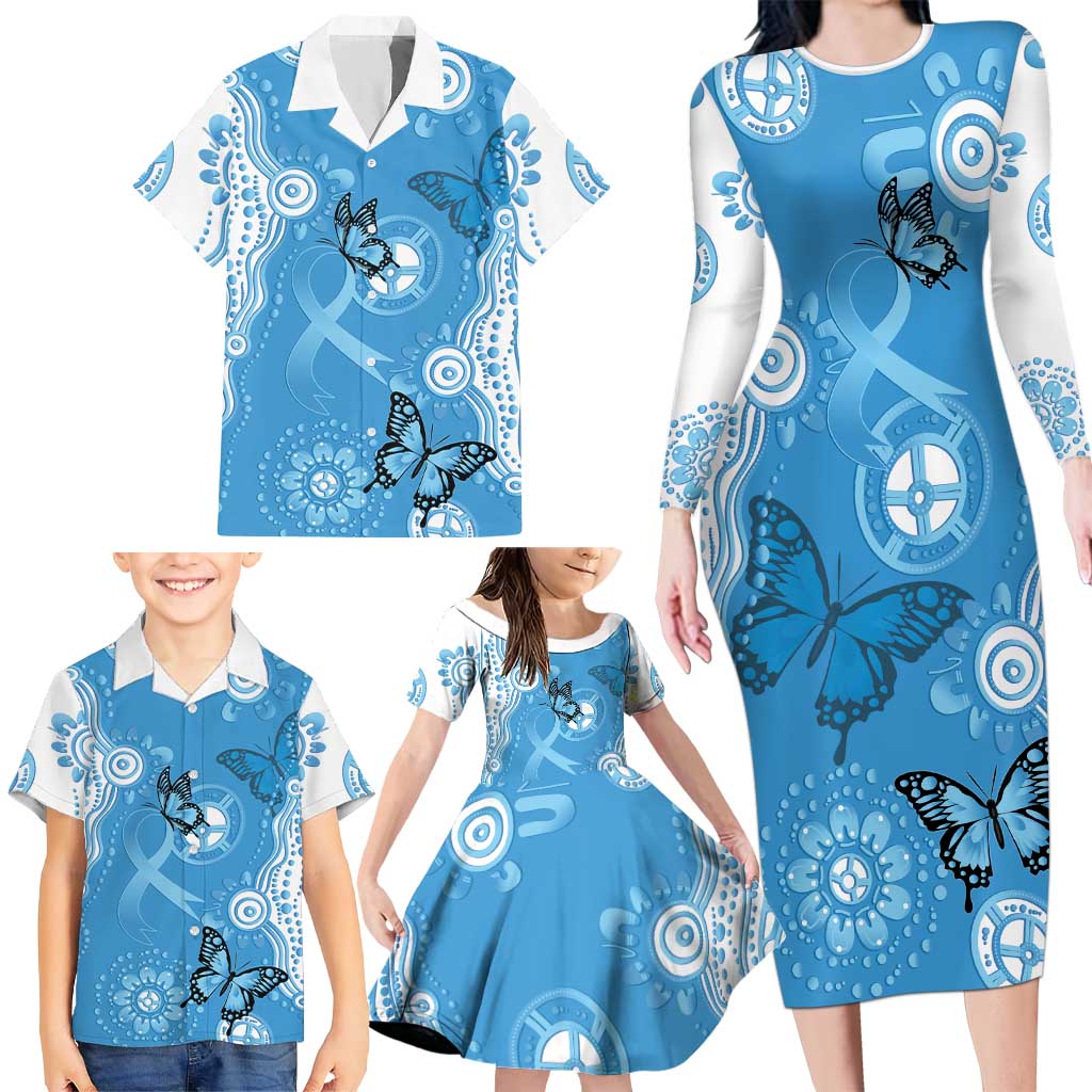 World Diabetes Day Australia Family Matching Long Sleeve Bodycon Dress and Hawaiian Shirt Blue Ribbon Butterfly Aboriginal Art - Aussie Hoodie