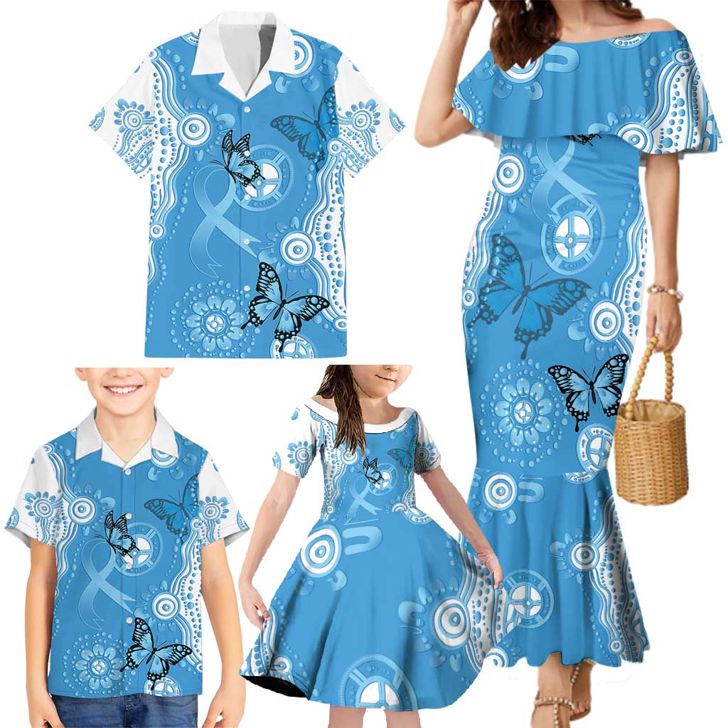 World Diabetes Day Australia Family Matching Mermaid Dress and Hawaiian Shirt Blue Ribbon Butterfly Aboriginal Art - Aussie Hoodie