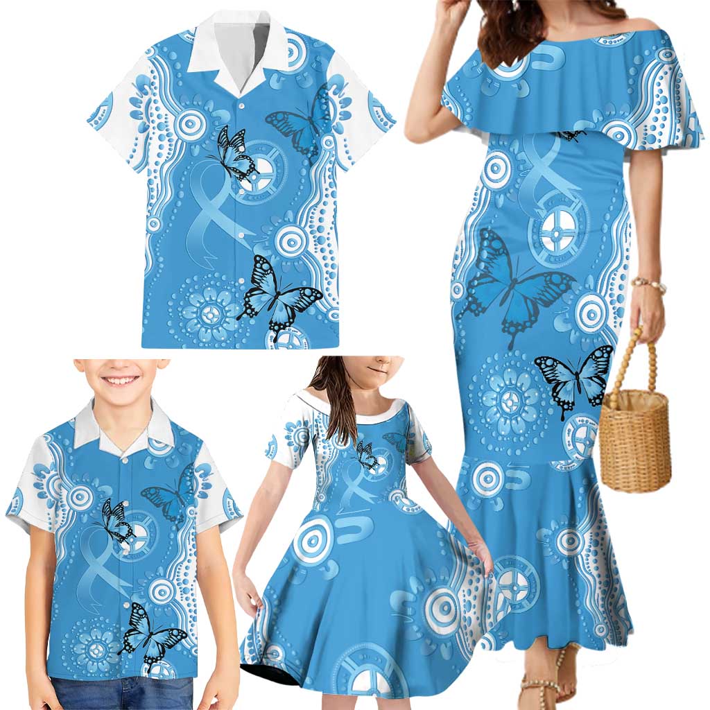 World Diabetes Day Australia Family Matching Mermaid Dress and Hawaiian Shirt Blue Ribbon Butterfly Aboriginal Art - Aussie Hoodie