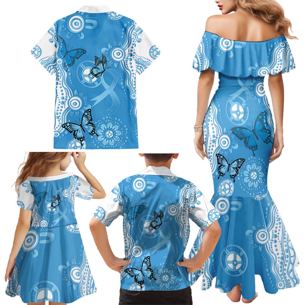 World Diabetes Day Australia Family Matching Mermaid Dress and Hawaiian Shirt Blue Ribbon Butterfly Aboriginal Art - Aussie Hoodie